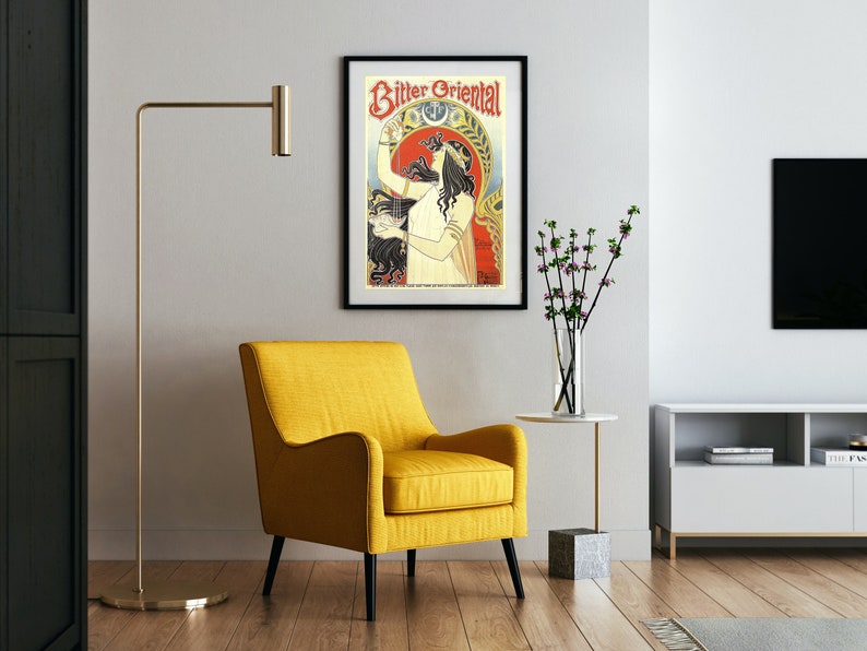 Vintage Poster Bitter oriental French Art Nouveau print Ornamental home decor zdjęcie 2