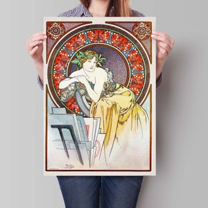 Illustration vintage d'Alphonse Mucha, portrait de femme, art mural Art nouveau, décoration d'intérieur française classique image 5