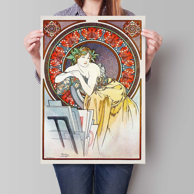 Vintage Alphonse Mucha Illustration, Woman Portrait, Art Nouveau Wall Art, Classic French Home Decor image 5