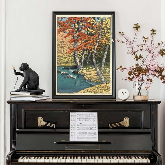 Hasui Kawase Poster, Autumn at Oirase, Vintage Japanese Art Print, Woodblock Print Art, Botanical Illustration