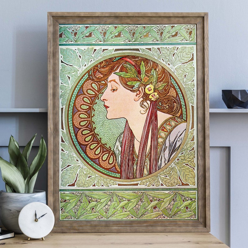 Vintage Alphonse Mucha Illustration, Retro Werbeplakat, Jugendstil Wandkunst, Botanische Französische Dekoration Bild 5