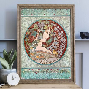 Vintage Alphonse Mucha Ivy Ilustración, Cartel publicitario retro, Arte de pared Art Nouveau, Decoración francesa imagen 3