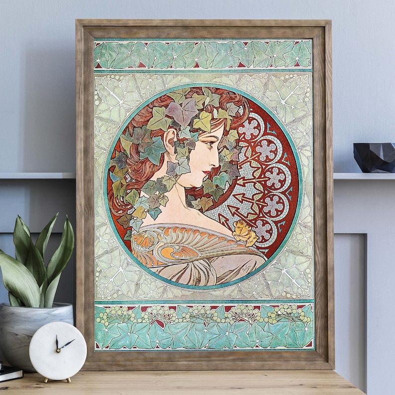 Vintage Alphonse Mucha Ivy Illustration, Retro Advertising Poster, Art Nouveau Wall Art, French Decor zdjęcie 3