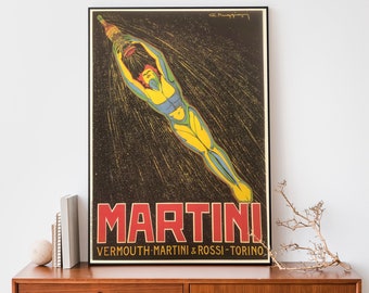 Vintage Martini Wermut Plakat, französischer Druck des Jugendstils, Alkoholwerbung, Bar Wandkunst