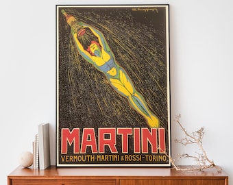 Vintage Martini Wermut Plakat, französischer Druck des Jugendstils, Alkoholwerbung, Bar Wandkunst