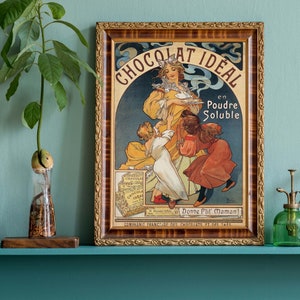 Ilustración vintage de Alphonse Mucha de chocolate, carteles publicitarios franceses retro, arte de pared Art Nouveau, decoración francesa imagen 7