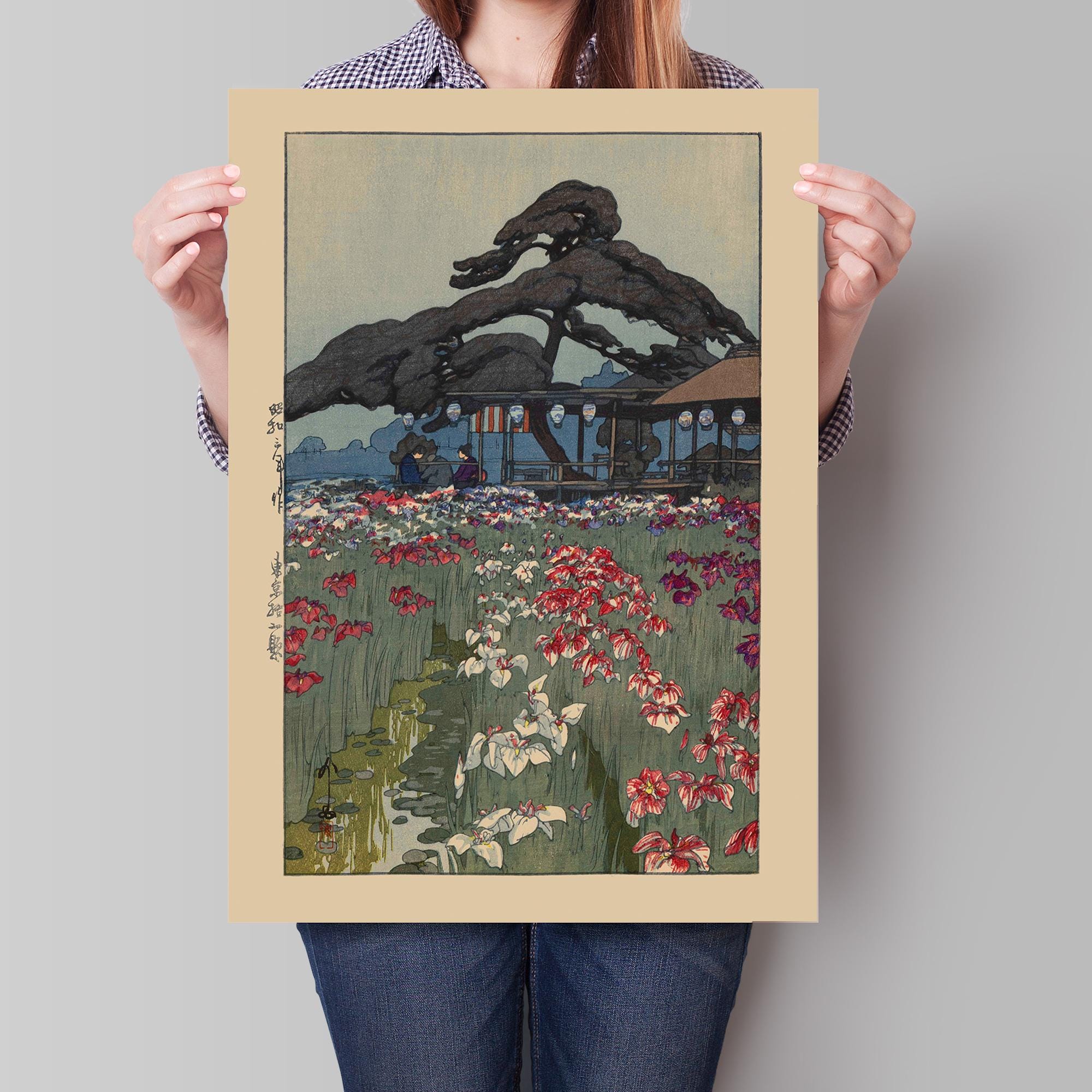 Iris Garden in Horikiri by Yoshida Hiroshi | Japanese Woodblock