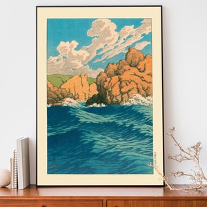 Japanisches Ozean Poster, Holzschnitt Kunst, Kawase Hasui Illustration, Japandi Dekor, Ocean Poster, Nautische Wandkunst