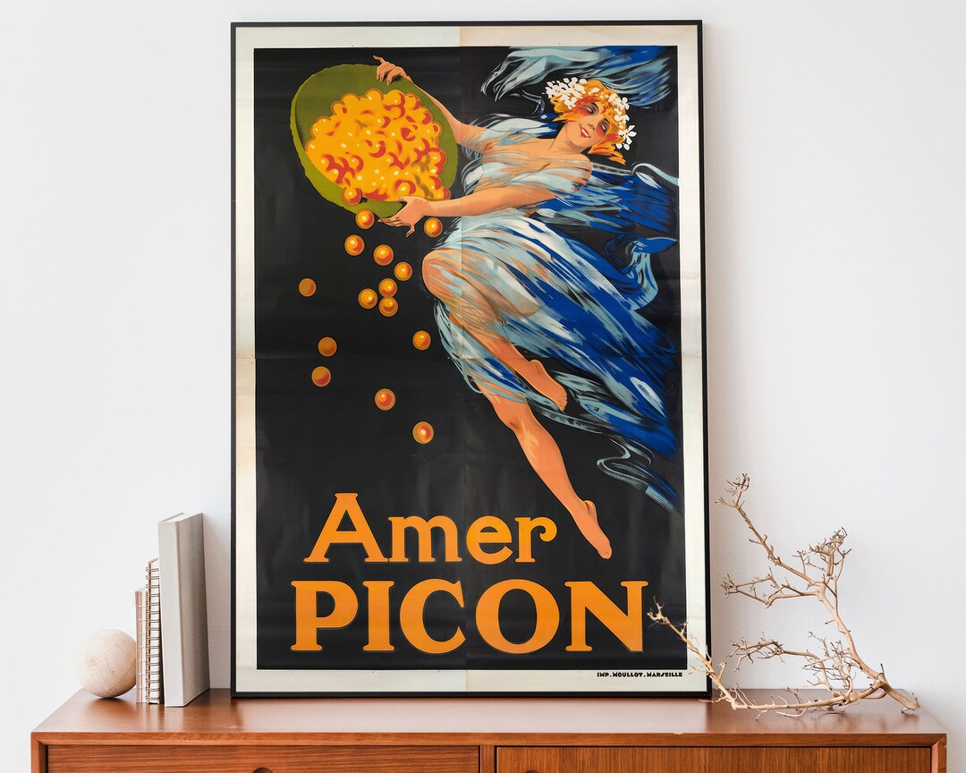 Vintage Picon Poster, Trendy Wall Art, Retro Alcohol Advertisement