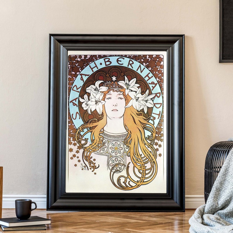 Vintage Alphonse Mucha Art Print, Sarah Bernhardt Illustration, Art Nouveau Wall Art, Retro French Decor image 1