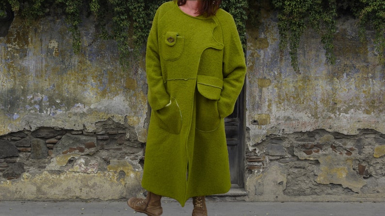 Long manteau vert laine bouillie femme hivermanteau forme | Etsy