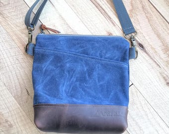 Mini-Waxed Canvas Cross-Body-Navy-Leather Bottom