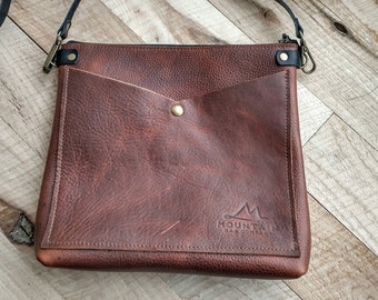 Genuine Leather Cross Body Purse-Dark Coffee-Outside Cell Phone Pocket