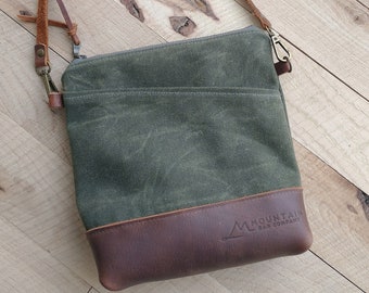 Mini-Waxed Canvas Cross-body-Olive Green