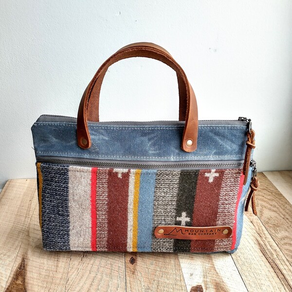 Bible Case-Evening Clutch-Tablet Case-Wool Dark Stripe-Multiple Colors-Leather Handles-Zip Pocket
