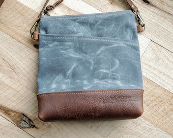 Mini-Waxed Canvas Cross-body-Steel Gray