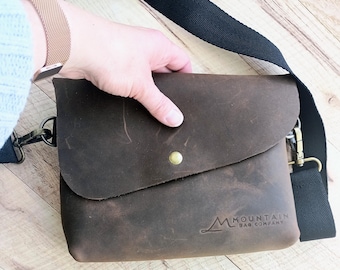 Leather Flap Belt Bag-Top Flap-Waist Bag-Adjustable Strap-Dark Brown