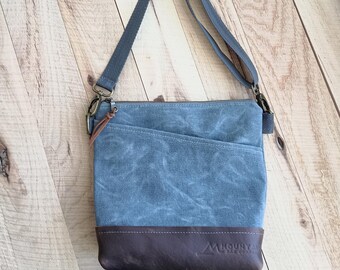 Mini-Waxed Canvas Cross-Body-Blue-Grey-Leather Bottom