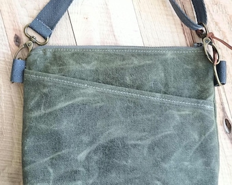 Mini-Waxed Canvas Cross-Body-Olive-Leather Bottom