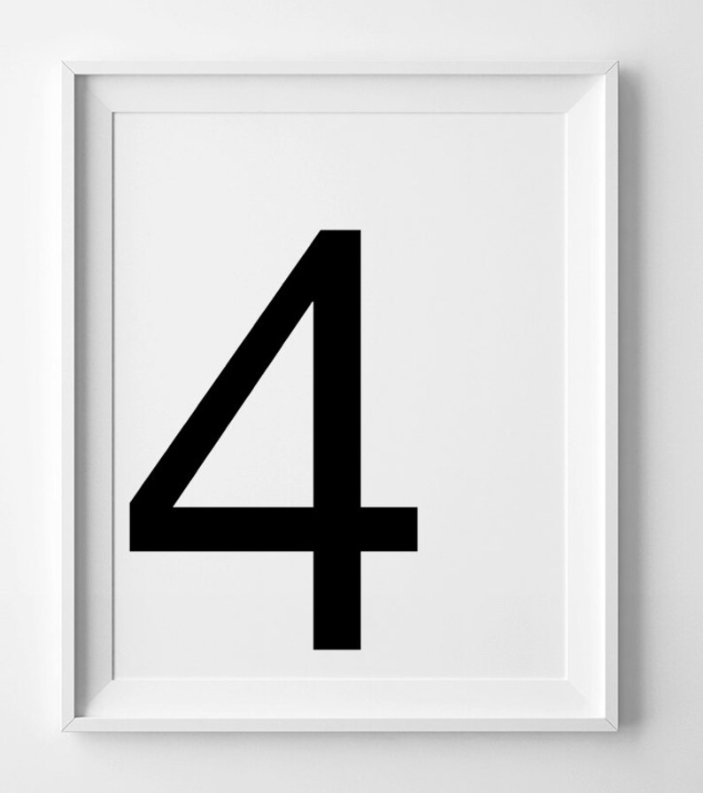 Number 4 Print Printable Wall Art Digital Black And White Prints Modern Decor Scandinavian Design