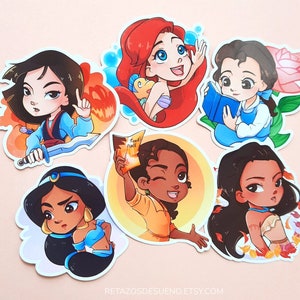 Pack d'autocollants Princesses Disney La Petite Sirène Belle Aladdin Mulan, Ariel Jasmine Tiana Belle Pocahontas Pack d'autocollants Mulan