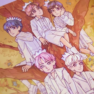 Ilustracja naklejki na zdjęcie TXT Tomorrow autorstwa Together, ilustracja plakatu Yeonjun Soobin Taehyun Kai Beomgyu dla MOA
