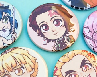Demon fight anime shonen pin badges, shinobu rengoku tanjiro mitsuri stickers