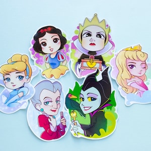 Pacote de adesivos das Princesas e Vilãs da Disney, Pacote de adesivos da Branca de Neve, Cinderela, Aurora e Malévola