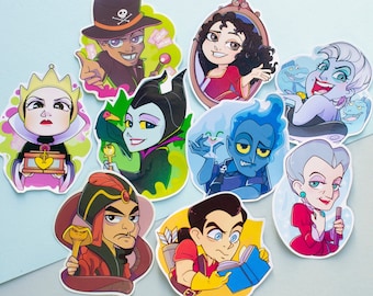 Disney Villanos pack de pegatinas, pegatinas malefica ursula hades reina malvada jafar gaston facilier gothel