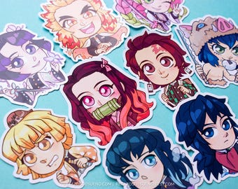 Demon fight anime shonen stickers, shinobu rengoku tanjiro mitsuri stickers
