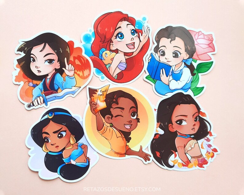 Bell Sticker Princess Disney Princess Sticker Pack the Little Mermaid Belle Aladdin Mulan ...