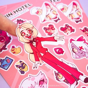Charlie Morningstar anime style vinyl stickers, Hazbin Hotel sticker sheet, Alastor Lucifer Angel fanart anime style stickers