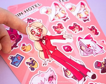 Charlie Morningstar anime style vinyl stickers, Hazbin Hotel sticker sheet, Alastor Lucifer Angel fanart anime style stickers