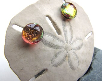 Melon Studs Tangerine Studs Gold and Orange Studs Orange Boho Studs Peach Studs Orange Glass Posts Golden Orange Fused Glass Studs