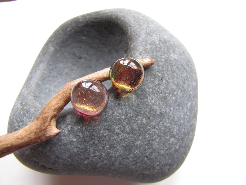 Melon Studs Tangerine Studs Gold and Orange Studs Orange Boho Studs Peach Studs Orange Glass Posts Golden Orange Fused Glass Studs