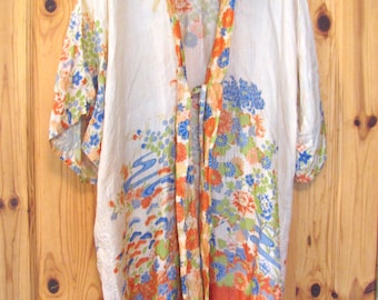 Antique Pongee Silk Robe, Japanese Silk Robe, 1920's Oriental Design, Flapper Clothing, Beach Pajama, Pongee Silk Loungewear, John Taylor