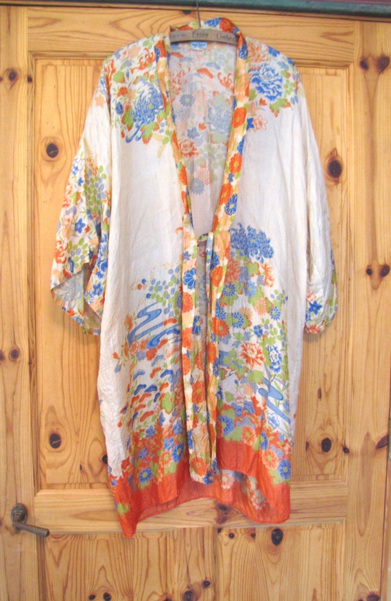 Antique Pongee Silk Robe, Japanese Silk Robe, 1920