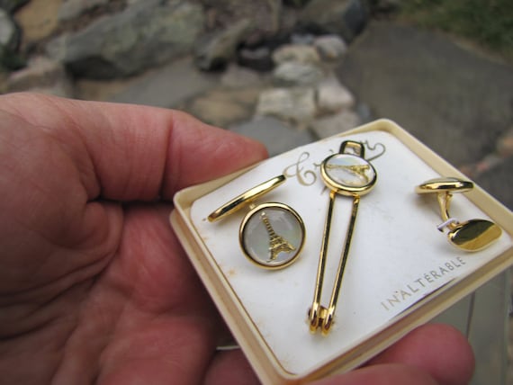 Eiffel Tower Tie Bar Cuff Link Set, Eiffel Paris,… - image 3
