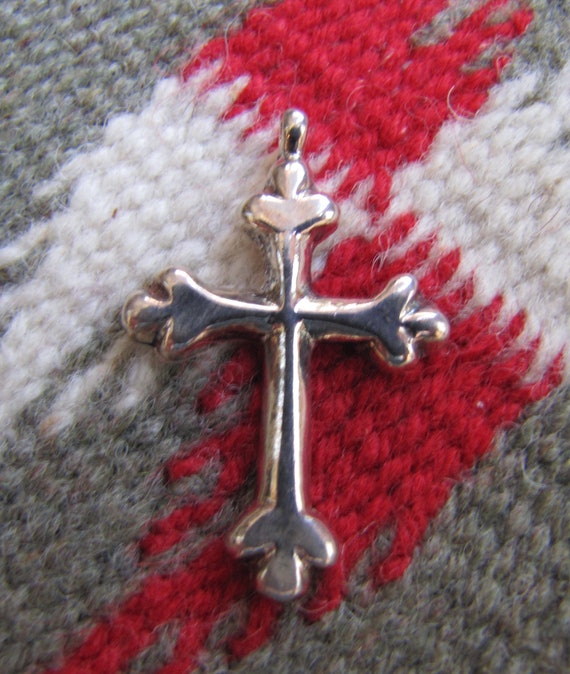 Vintage Sterling Sand Cast Budded Cross Pendant, B
