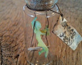 Little green fairy in a bottle, miniature watercolour, miniature art, legend paper scroll, fairy gift, gift for her, magic, curios cabinet