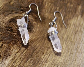 Natural quartz points and stainless steel earrings, quartz earrings, hypoallergenic jewel