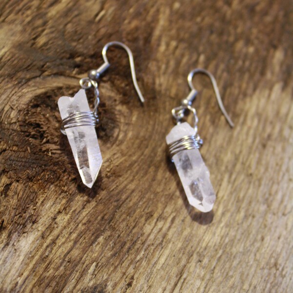 Natural quartz points and stainless steel earrings, quartz earrings, hypoallergenic jewel