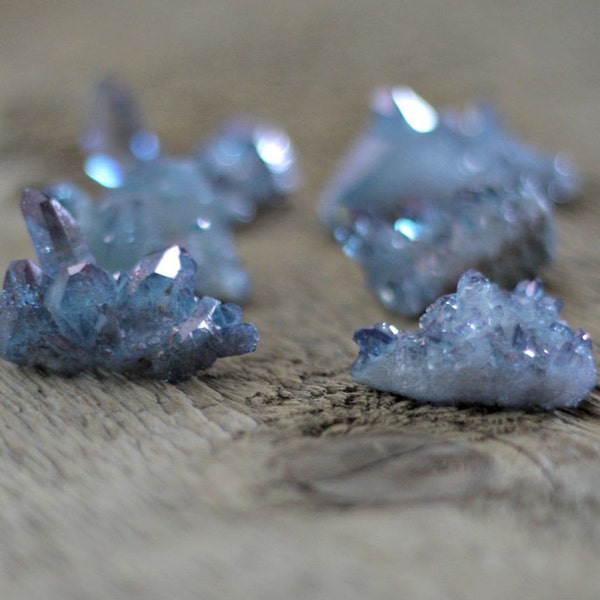 Celestial blue aura quartz cluster, tiny quartz clusters, tanzine aura quartz clusters, aura crystal
