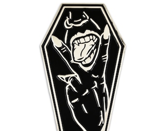Vampire Coffin Pin: Black & Silver Gothic Horror