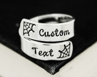Custom Soft Goth Wrap Ring with Spider Webs: Gothic Halloween Jewelry