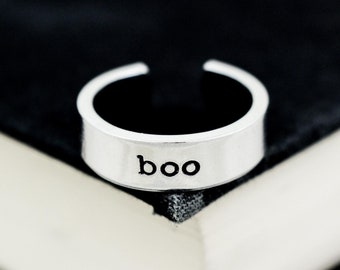 Minimalist 'boo' Ring - Adjustable Halloween Jewelry