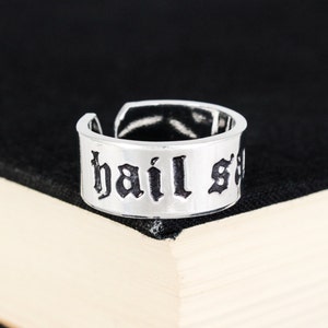 Hail Satan Ring, Satanic Jewelry, Death Metal, Inverted Cross, Aluminum Cuff Ring