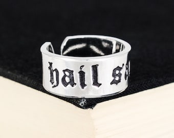 Hail Satan Ring, Satanic Jewelry, Death Metal, Inverted Cross, Aluminum Cuff Ring