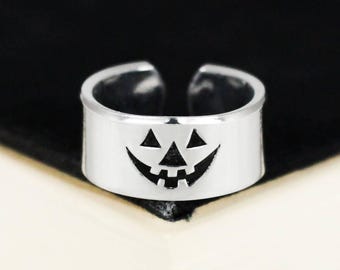 Halloween Jack-O-Lantern Ring - 3/8" Aluminum Ring - Spooky Pumpkin Jewelry