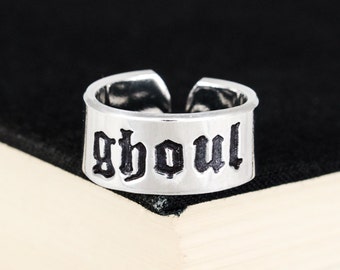 Ghoul Ring, Horror, Goth, Metalhead, Aluminum Cuff Ring